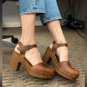Brown Leather Clogs Made in Italy